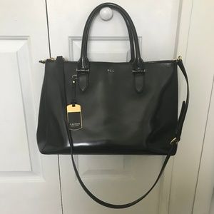Ralph Lauren Large Black Leather Work Tote Bag